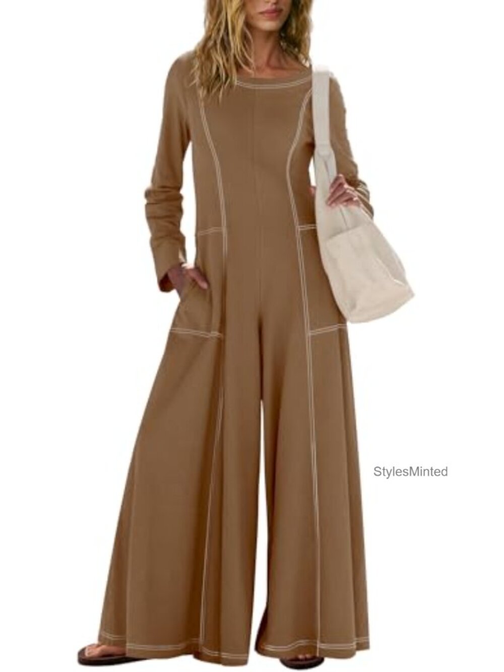 Womens Oversized Cotton Jersey Jumpsuit with Pockets